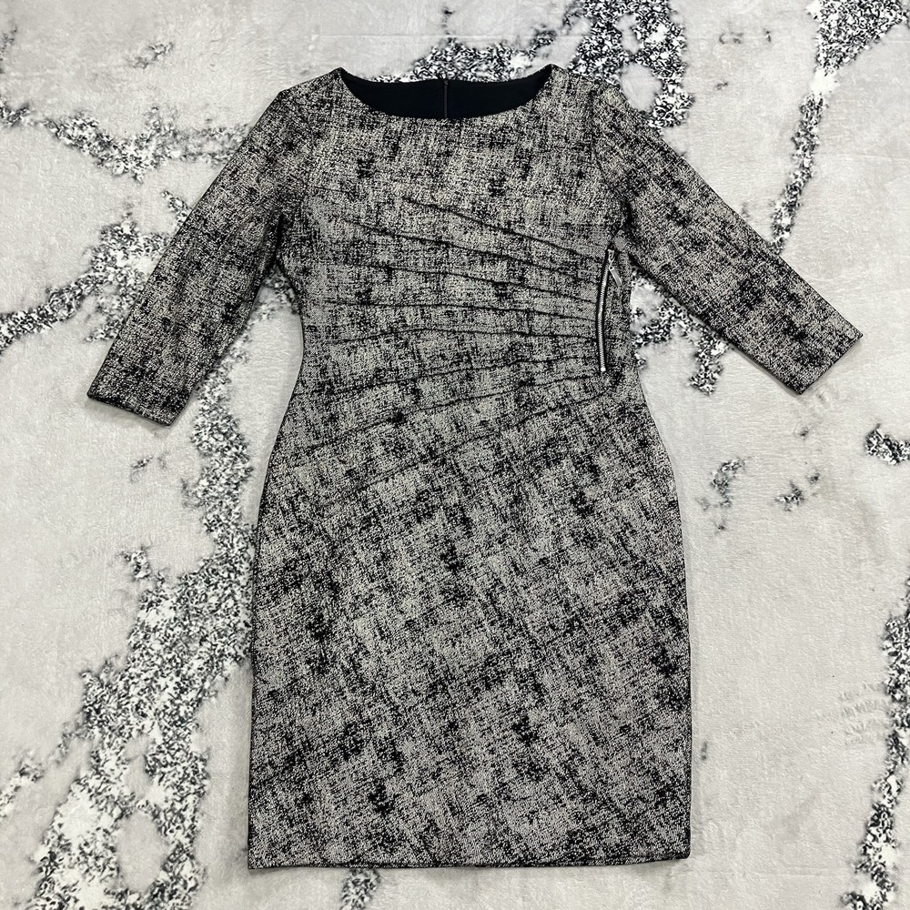Frank Lyman Design Textured Sheath Dress Womens Size 8 Black Gray Career
